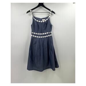 Modcloth Retro Chambray Daisy Pleated Knee Length Dress Size Small